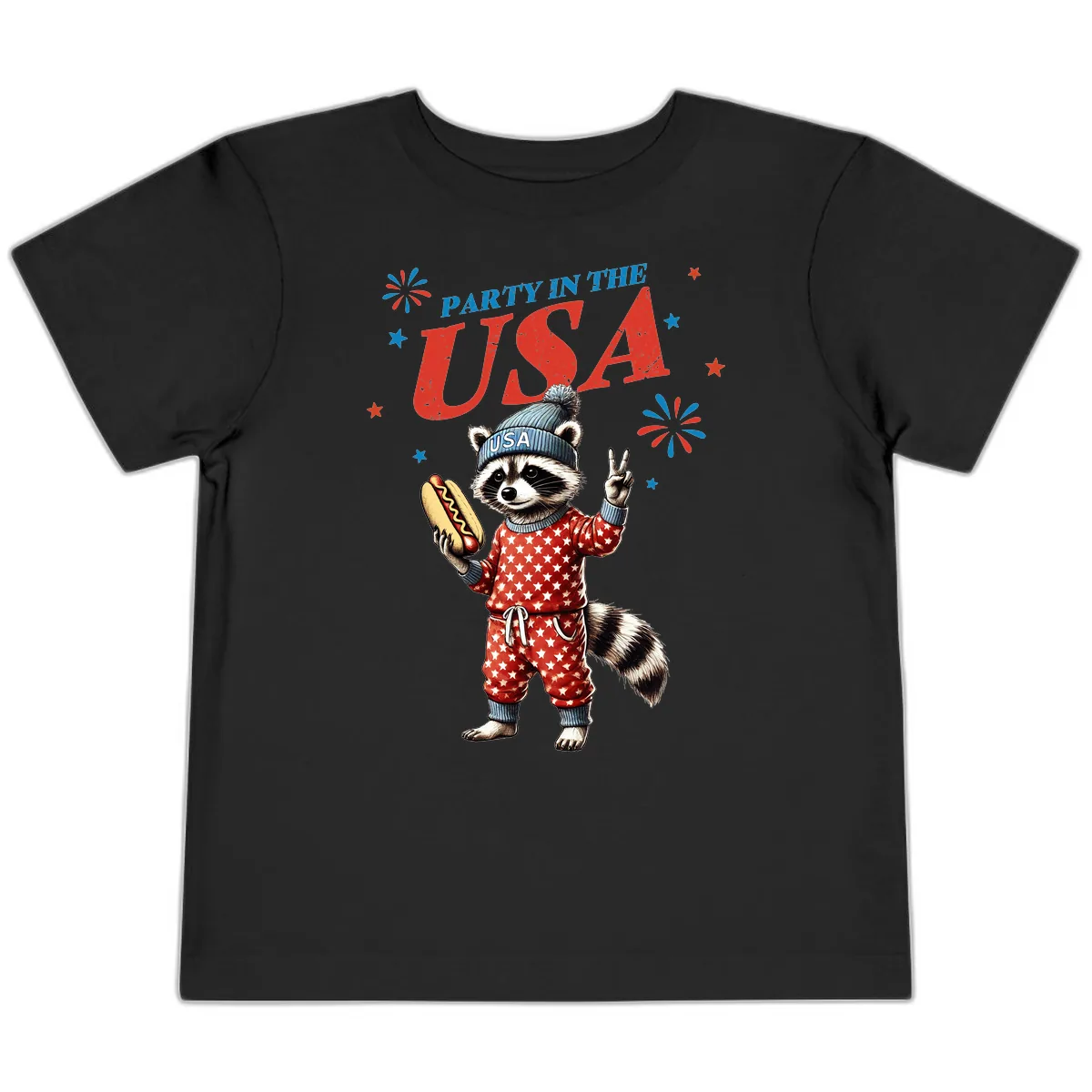 Party USA Raccoon Hotdog Celebration Toddler T-Shirt in Black