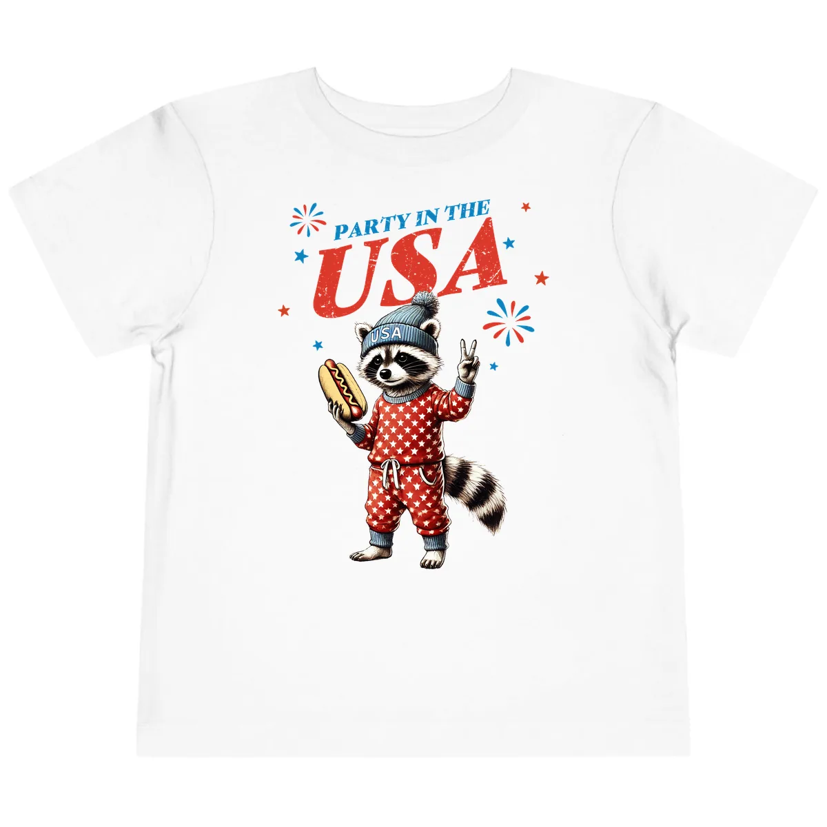 Party USA Raccoon Hotdog Celebration Toddler T-Shirt in White