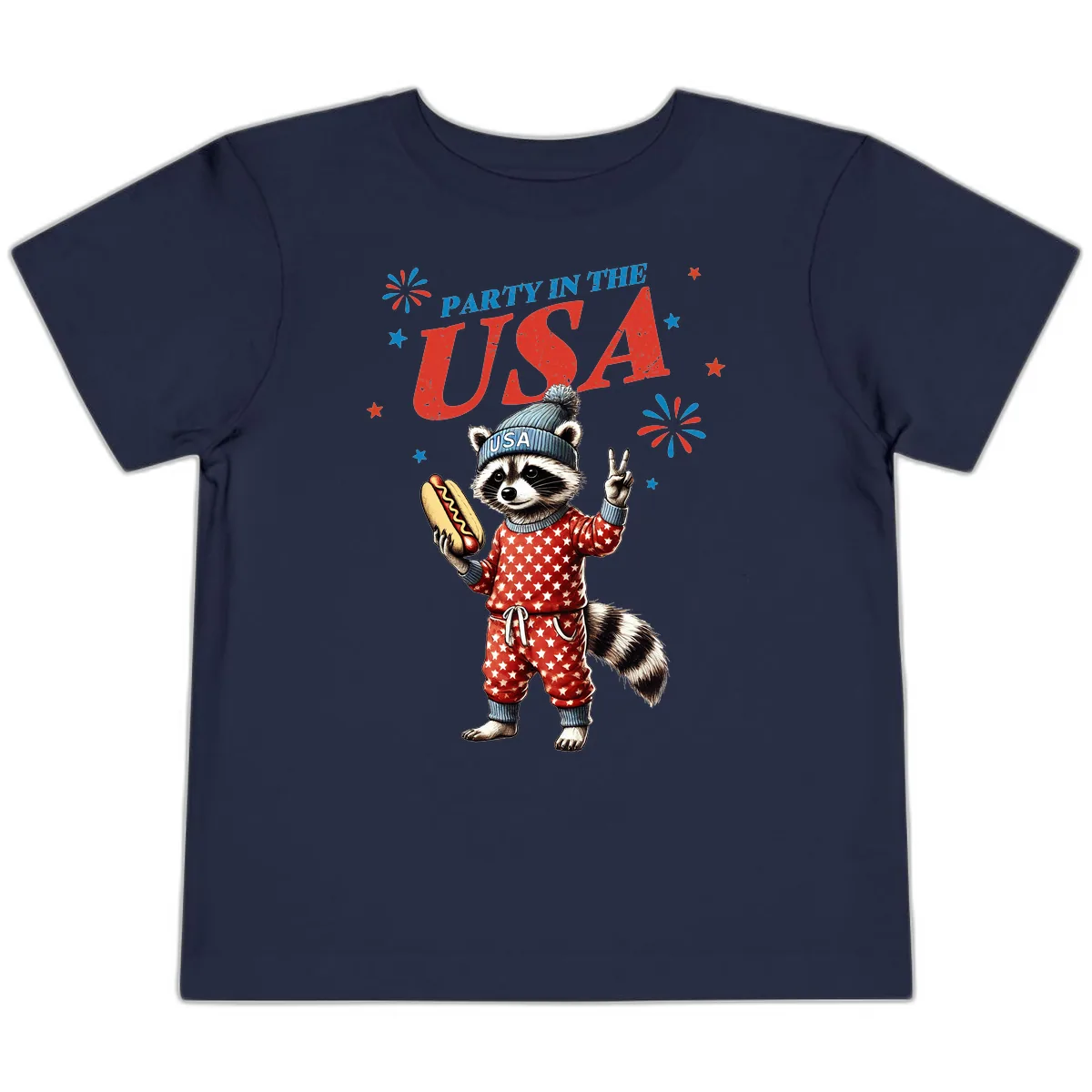 Party USA Raccoon Hotdog Celebration Toddler T-Shirt in Navy