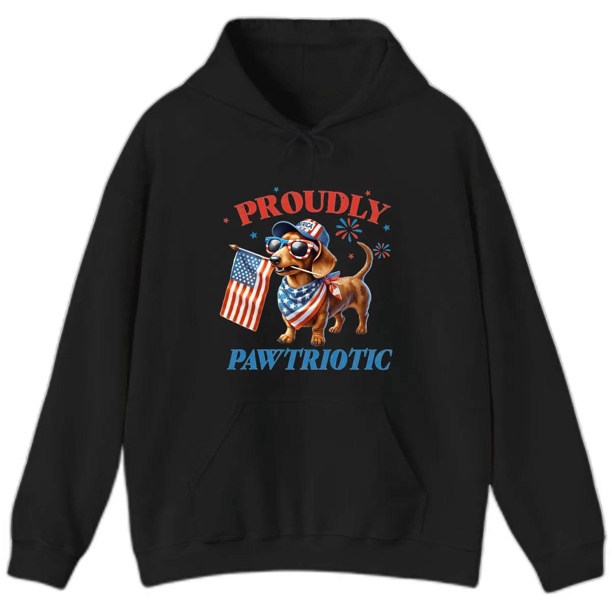 Proudly Pawtriotic Dachshund Dog Hoodie in Black
