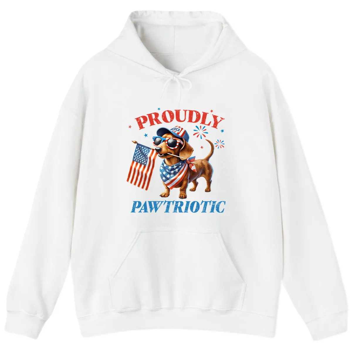 Proudly Pawtriotic Dachshund Dog Hoodie in White