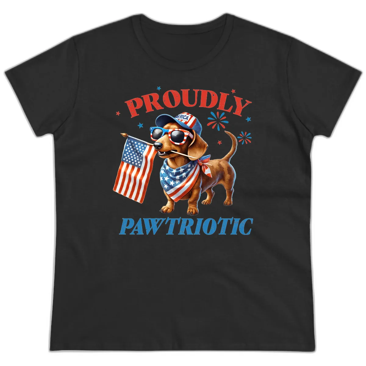 Proudly Pawtriotic Dachshund Dog Ladies Tee in Black