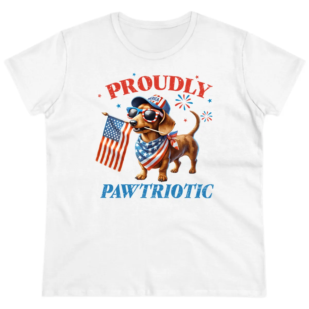 Proudly Pawtriotic Dachshund Dog Ladies Tee in White