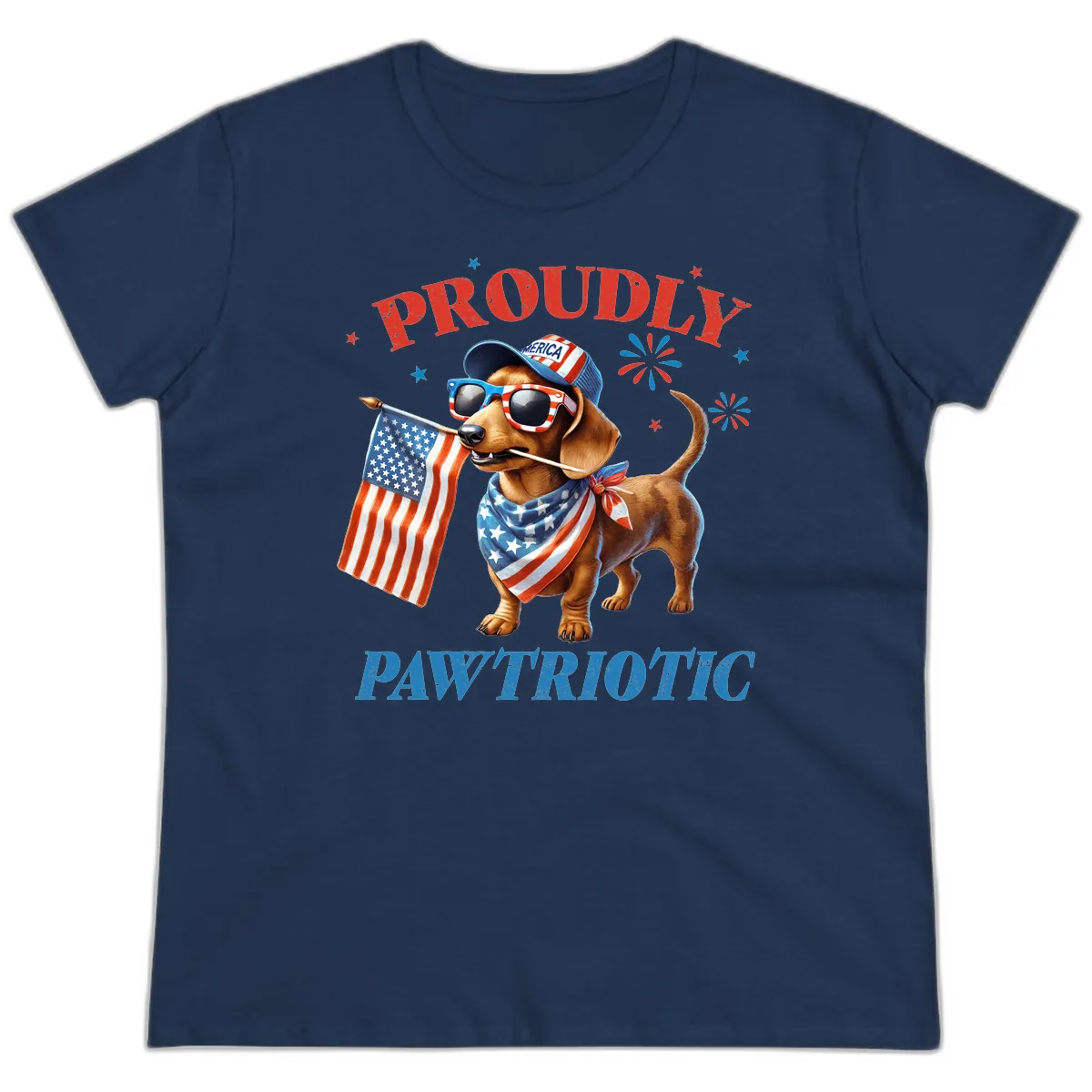 Proudly Pawtriotic Dachshund Dog Ladies Tee in Navy