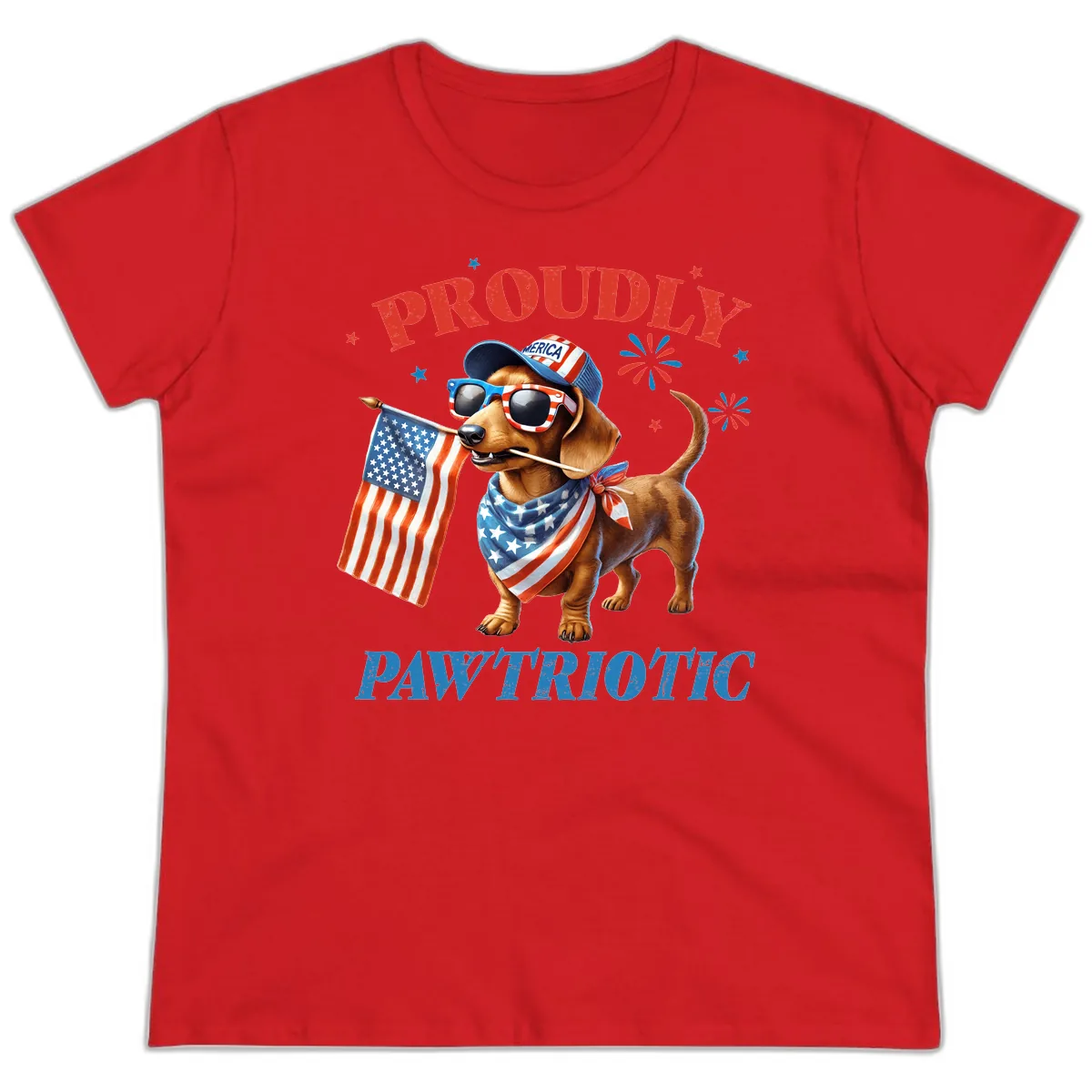 Proudly Pawtriotic Dachshund Dog Ladies Tee in Red