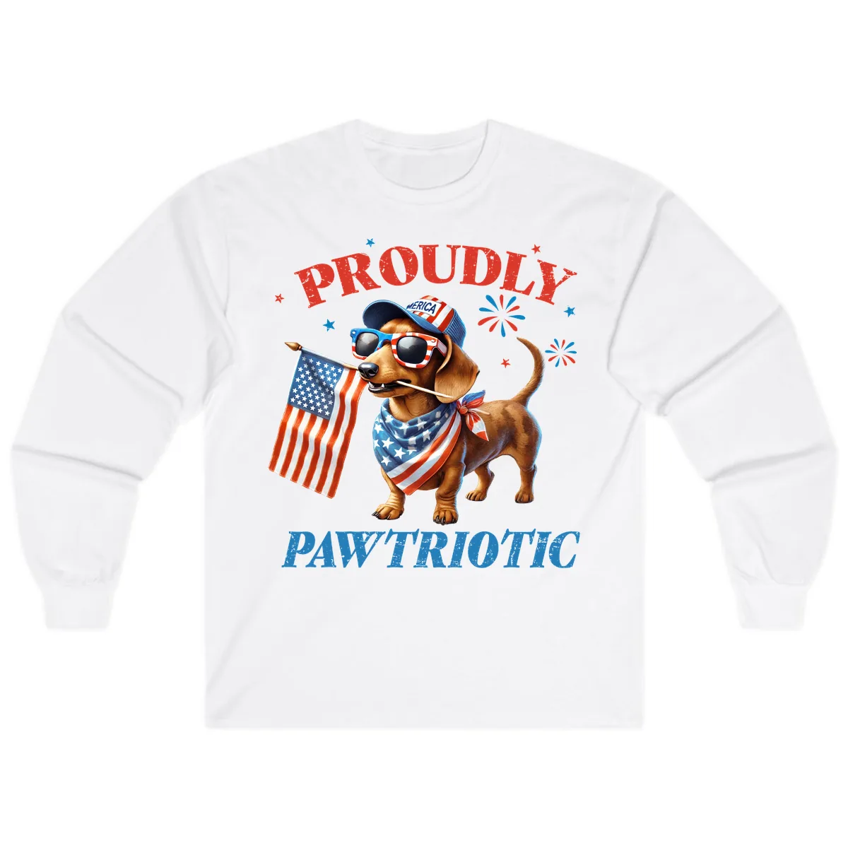 Proudly Pawtriotic Dachshund Dog Long Sleeve in White