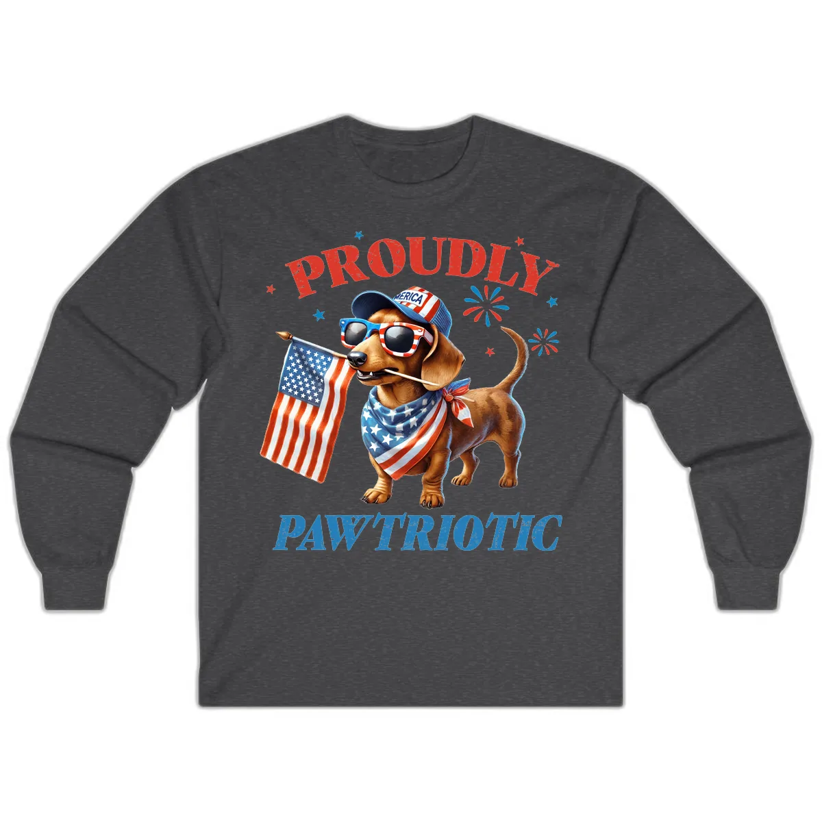 Proudly Pawtriotic Dachshund Dog Long Sleeve in Dark Heather