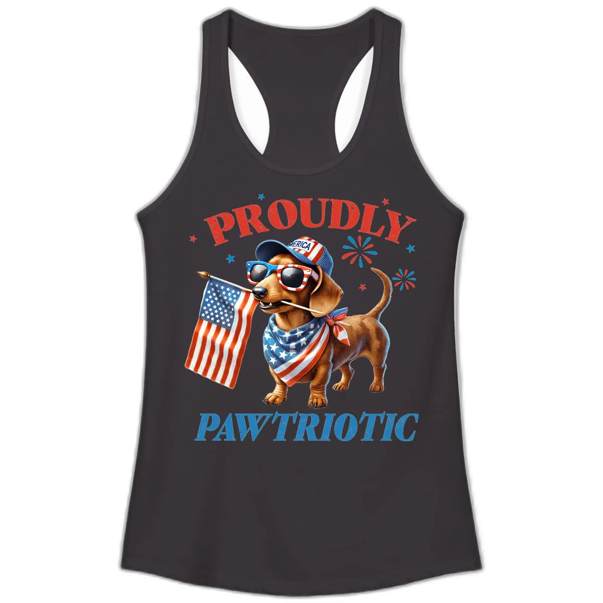 Proudly Pawtriotic Dachshund Dog Ladies Tank in Black