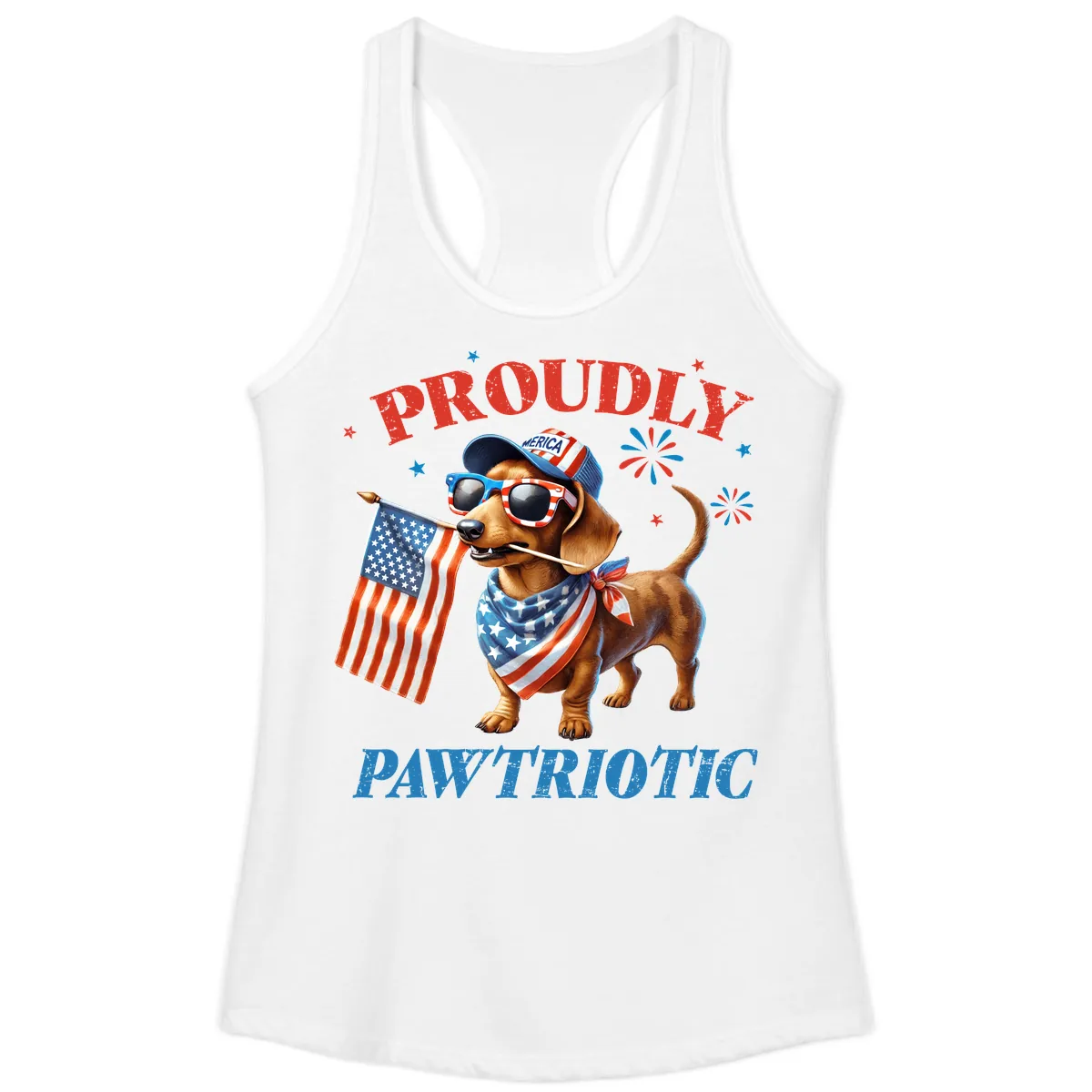 Proudly Pawtriotic Dachshund Dog Ladies Tank in White