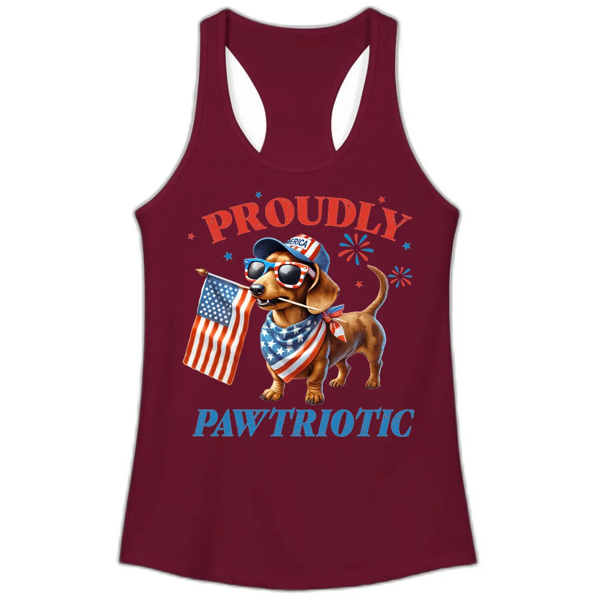 Proudly Pawtriotic Dachshund Dog Ladies Tank in Solid Cardinal Red