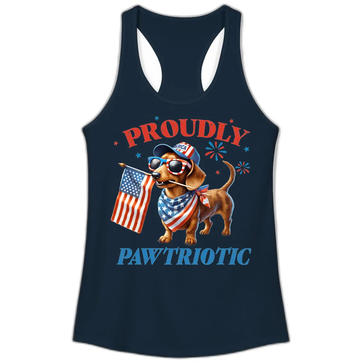 Proudly Pawtriotic Dachshund Dog Ladies Tank in Solid Midnight Navy