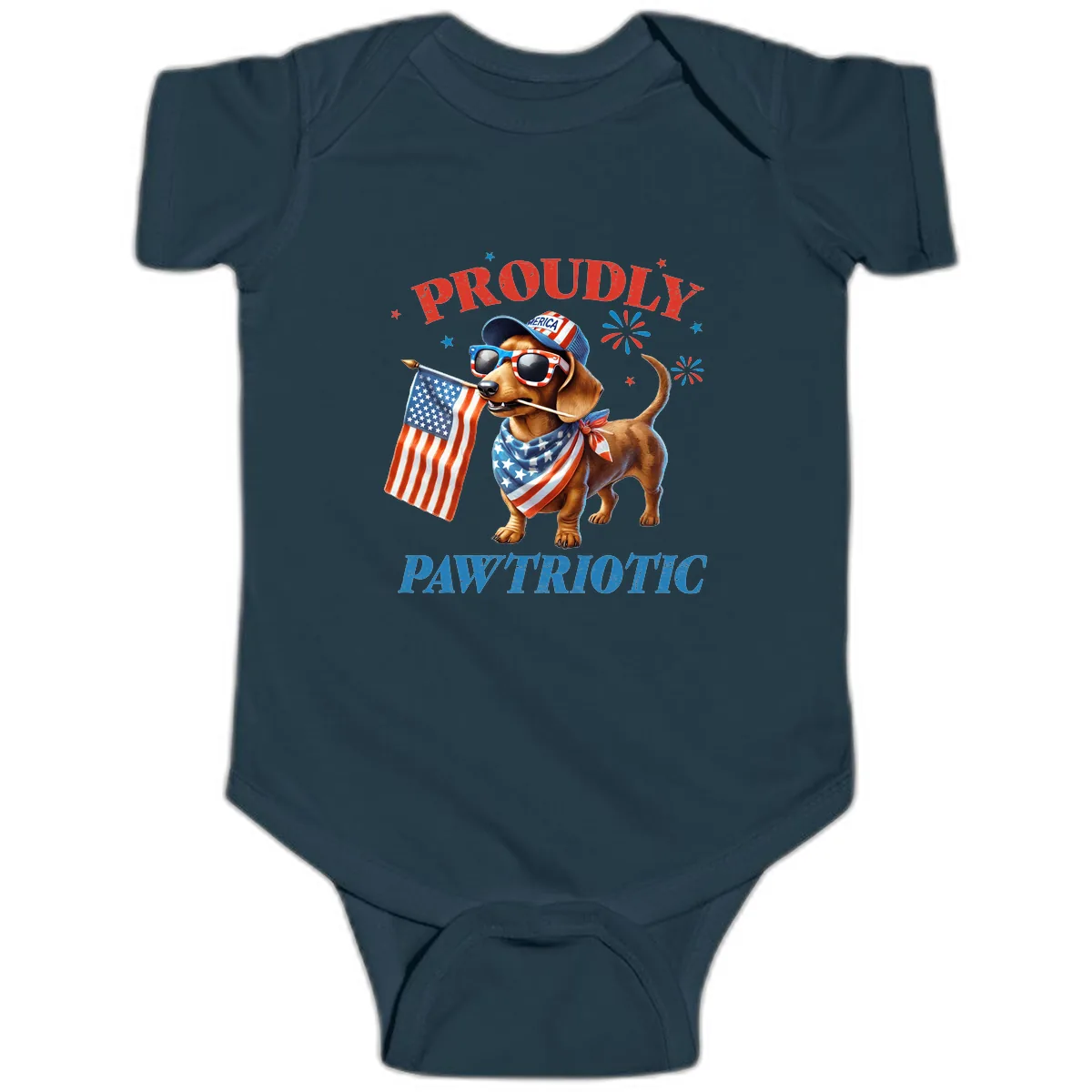 Proudly Pawtriotic Dachshund Dog Baby Onesie in Navy