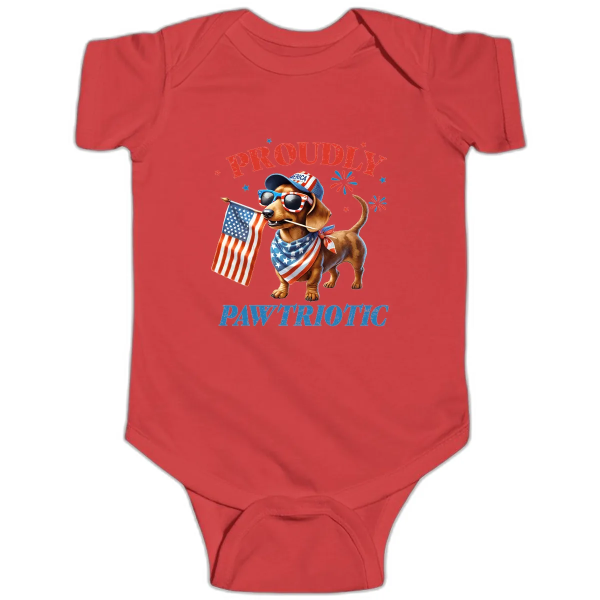 Proudly Pawtriotic Dachshund Dog Baby Onesie in Red