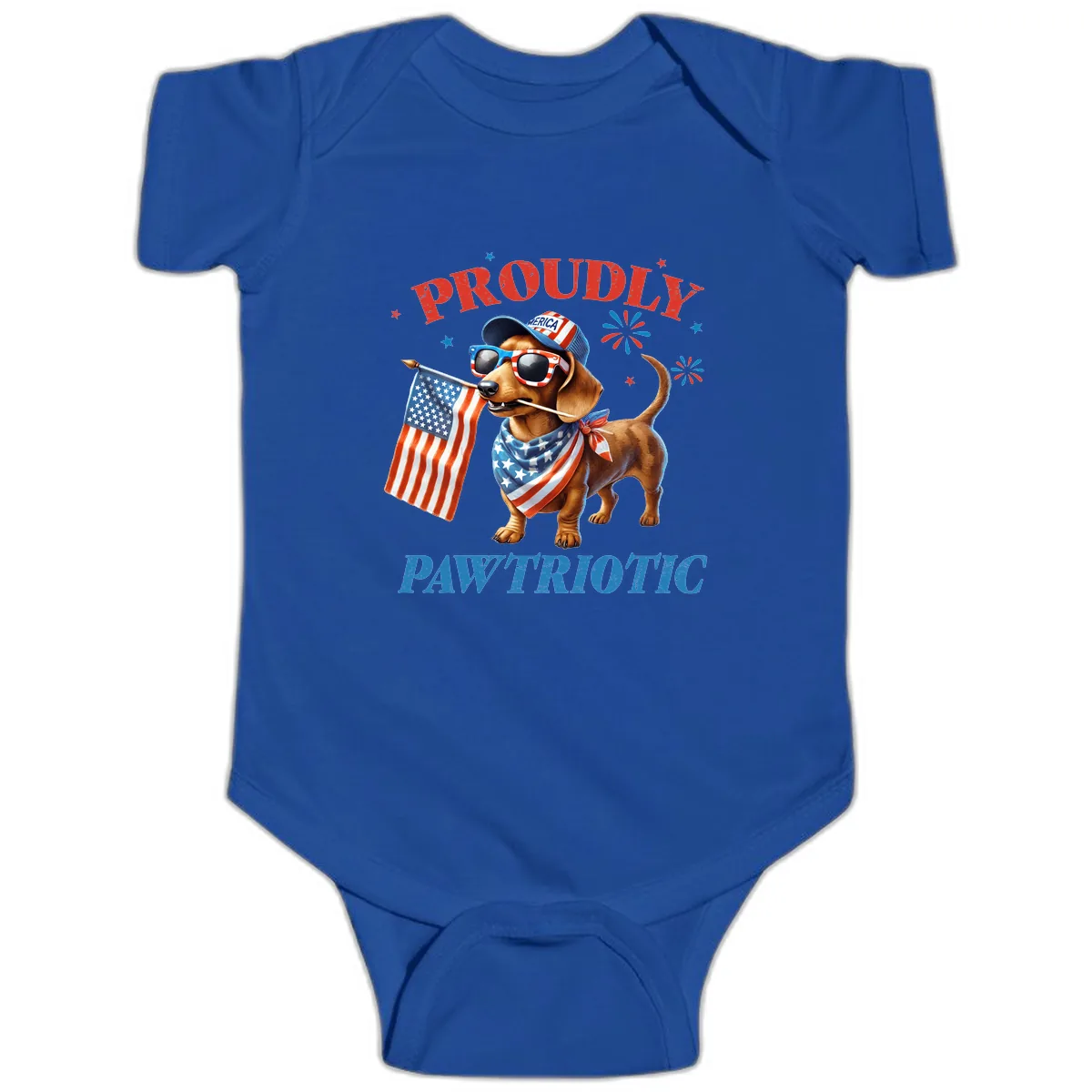 Proudly Pawtriotic Dachshund Dog Baby Onesie in Royal