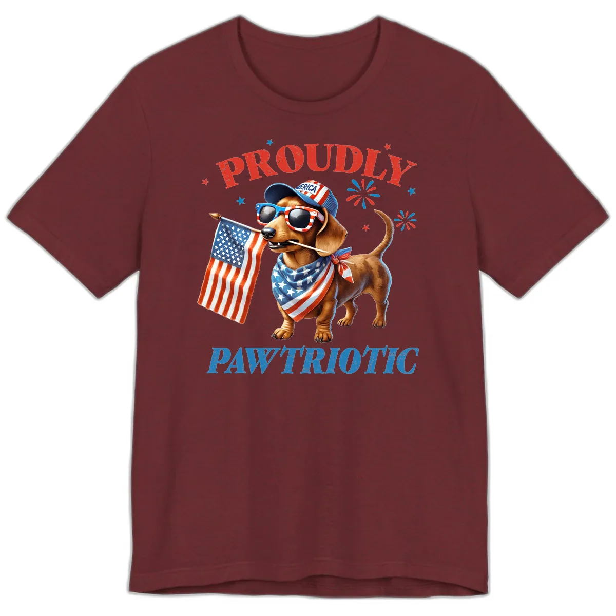 Proudly Pawtriotic Dachshund Dog Premium T-Shirt in Heather Cardinal