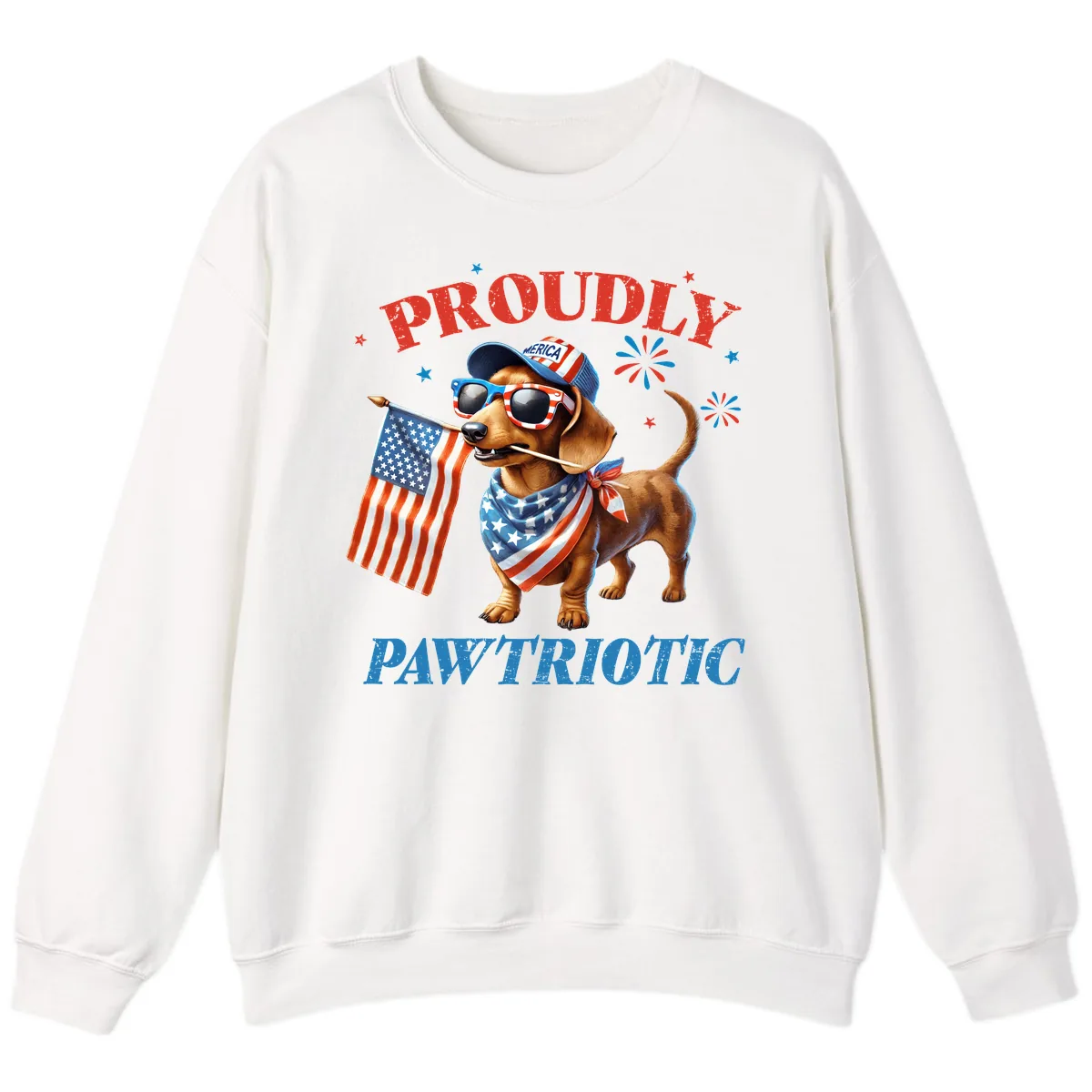 Proudly Pawtriotic Dachshund Dog Sweatshirt in White