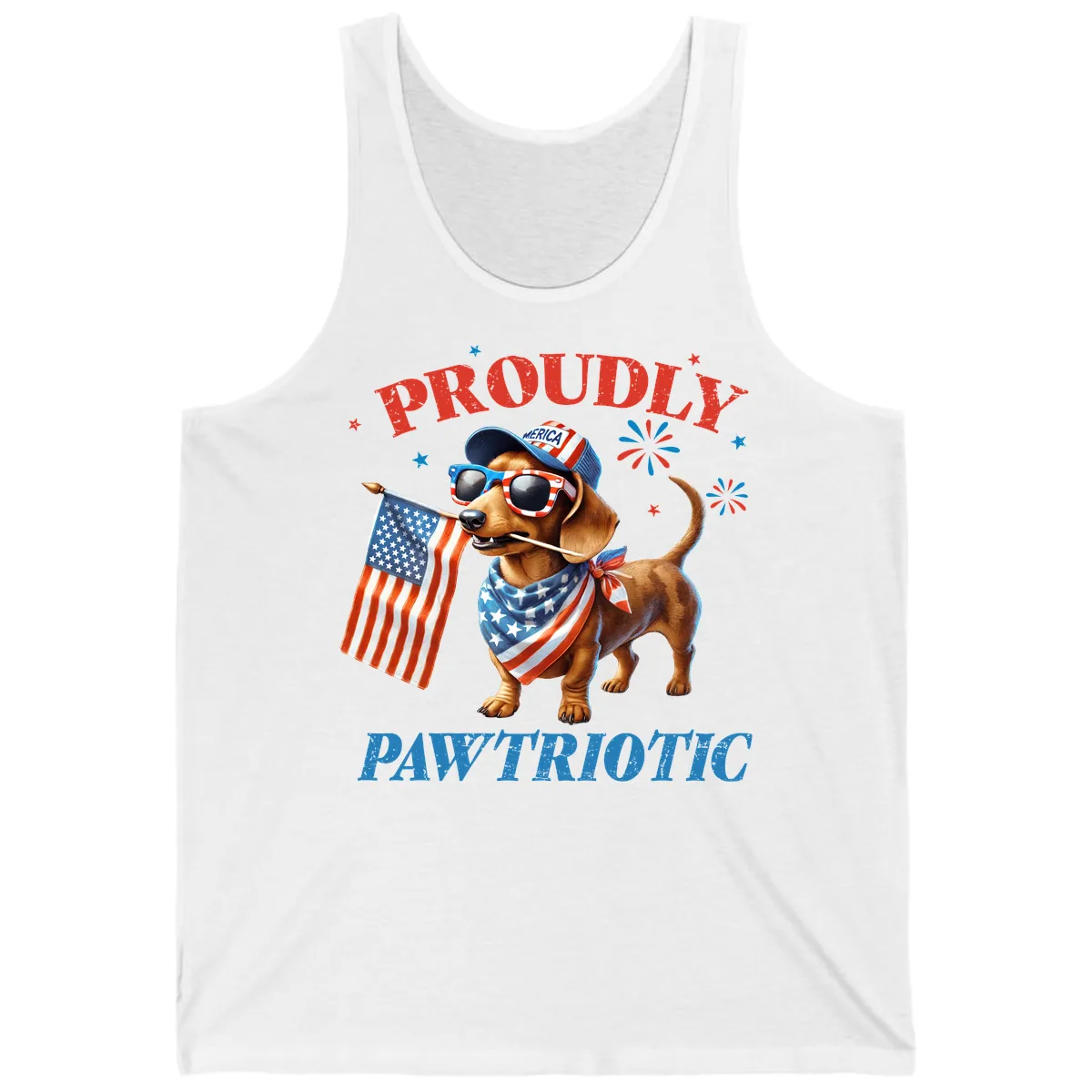 Proudly Pawtriotic Dachshund Dog Tank in White