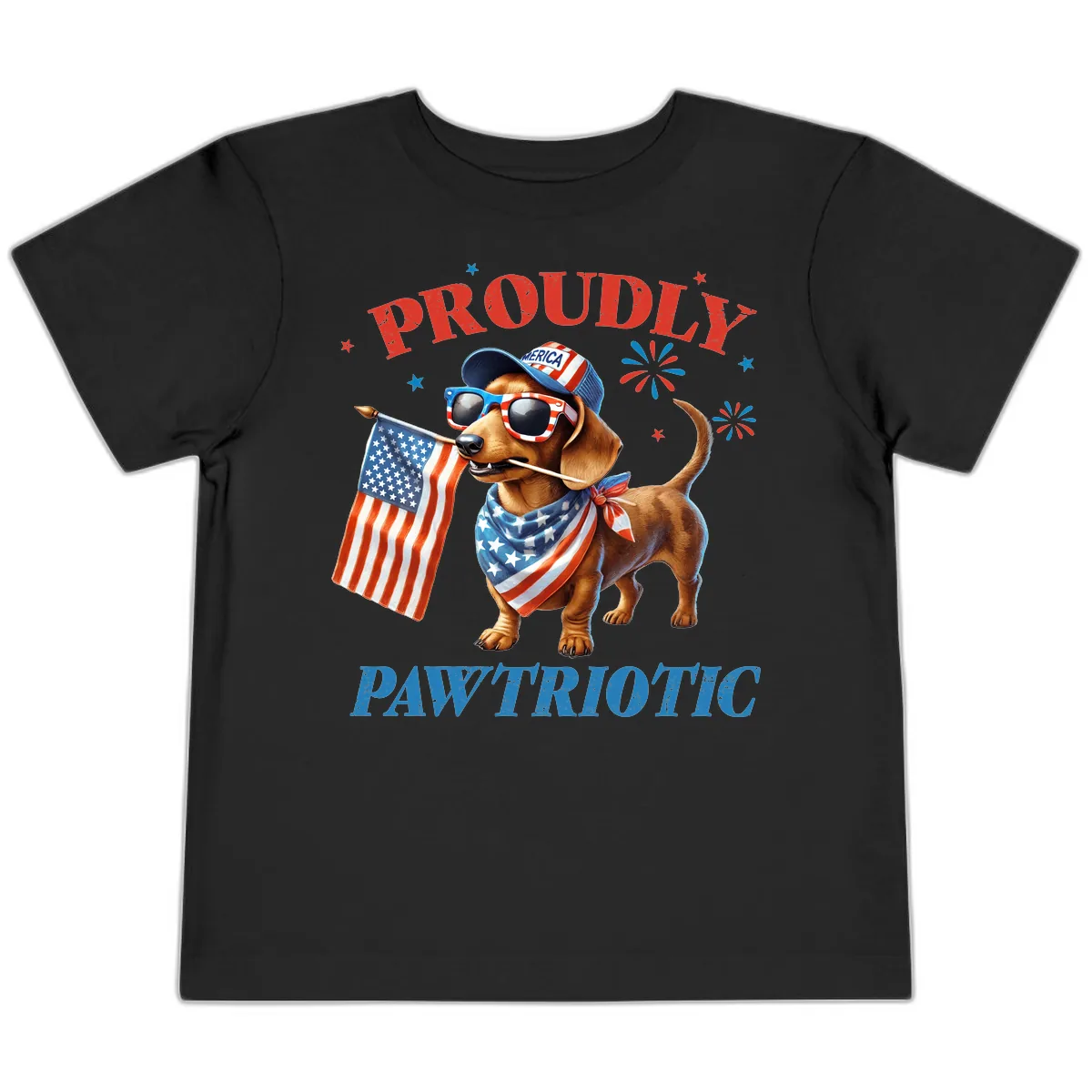 Proudly Pawtriotic Dachshund Dog Toddler T-Shirt in Black