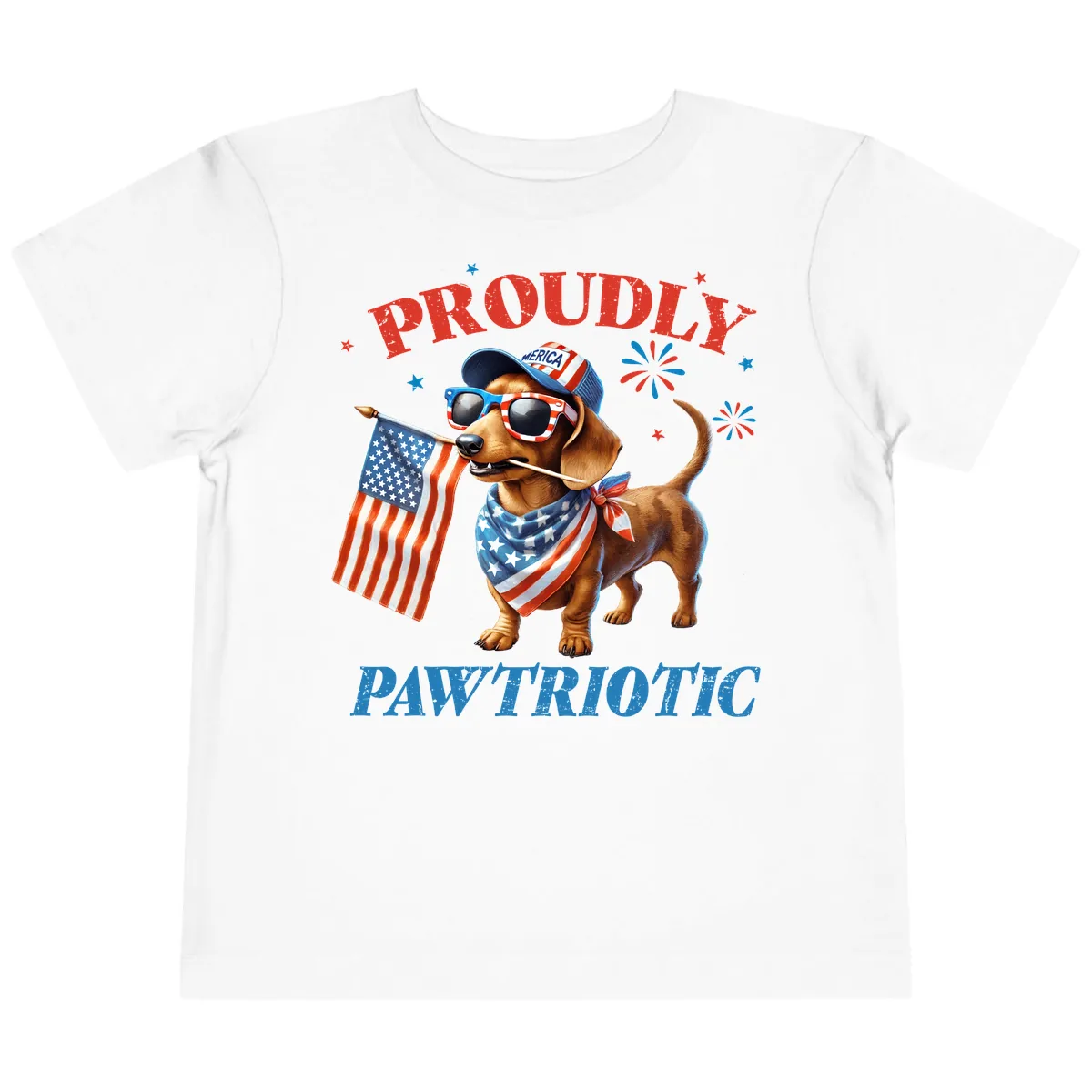 Proudly Pawtriotic Dachshund Dog Toddler T-Shirt in White
