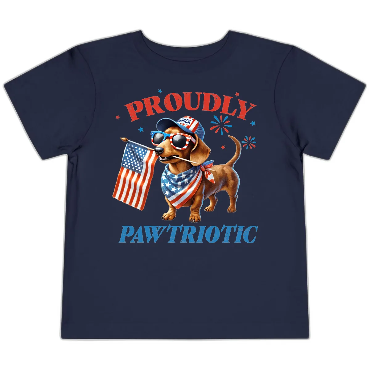 Proudly Pawtriotic Dachshund Dog Toddler T-Shirt in Navy