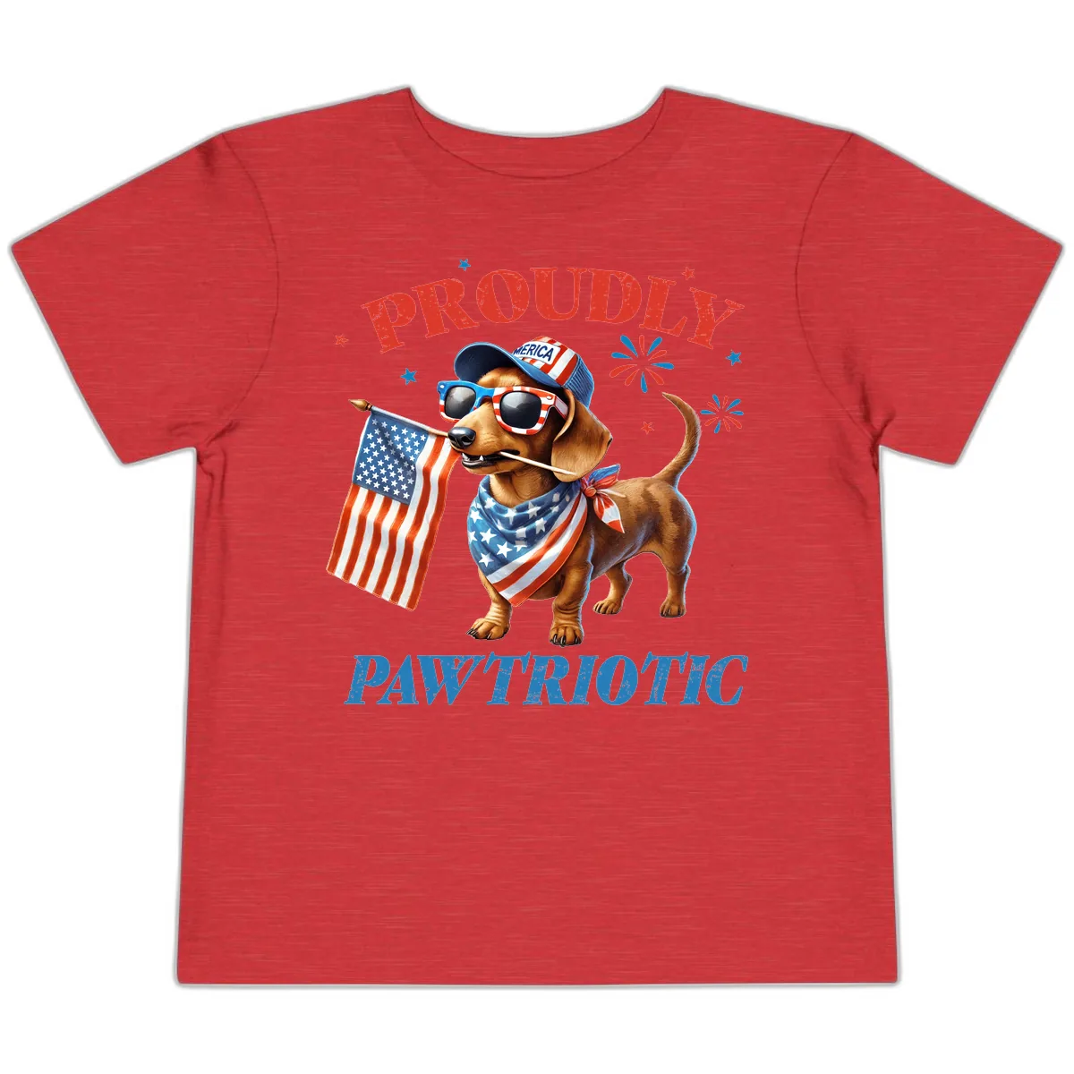 Proudly Pawtriotic Dachshund Dog Toddler T-Shirt in Heather Red