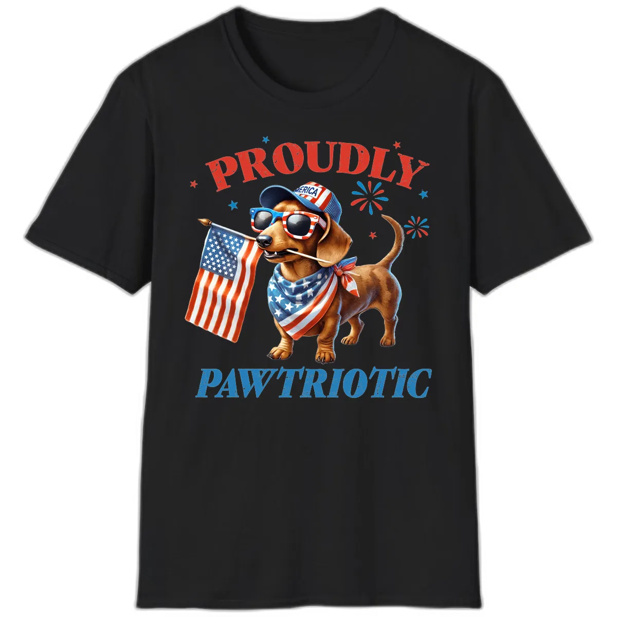 Proudly Pawtriotic Dachshund Dog T-Shirt in Black