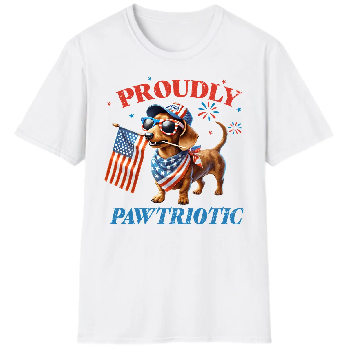 Proudly Pawtriotic Dachshund Dog T-Shirt in White