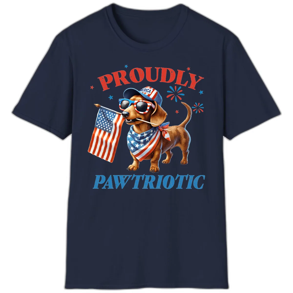Proudly Pawtriotic Dachshund Dog T-Shirt in Navy
