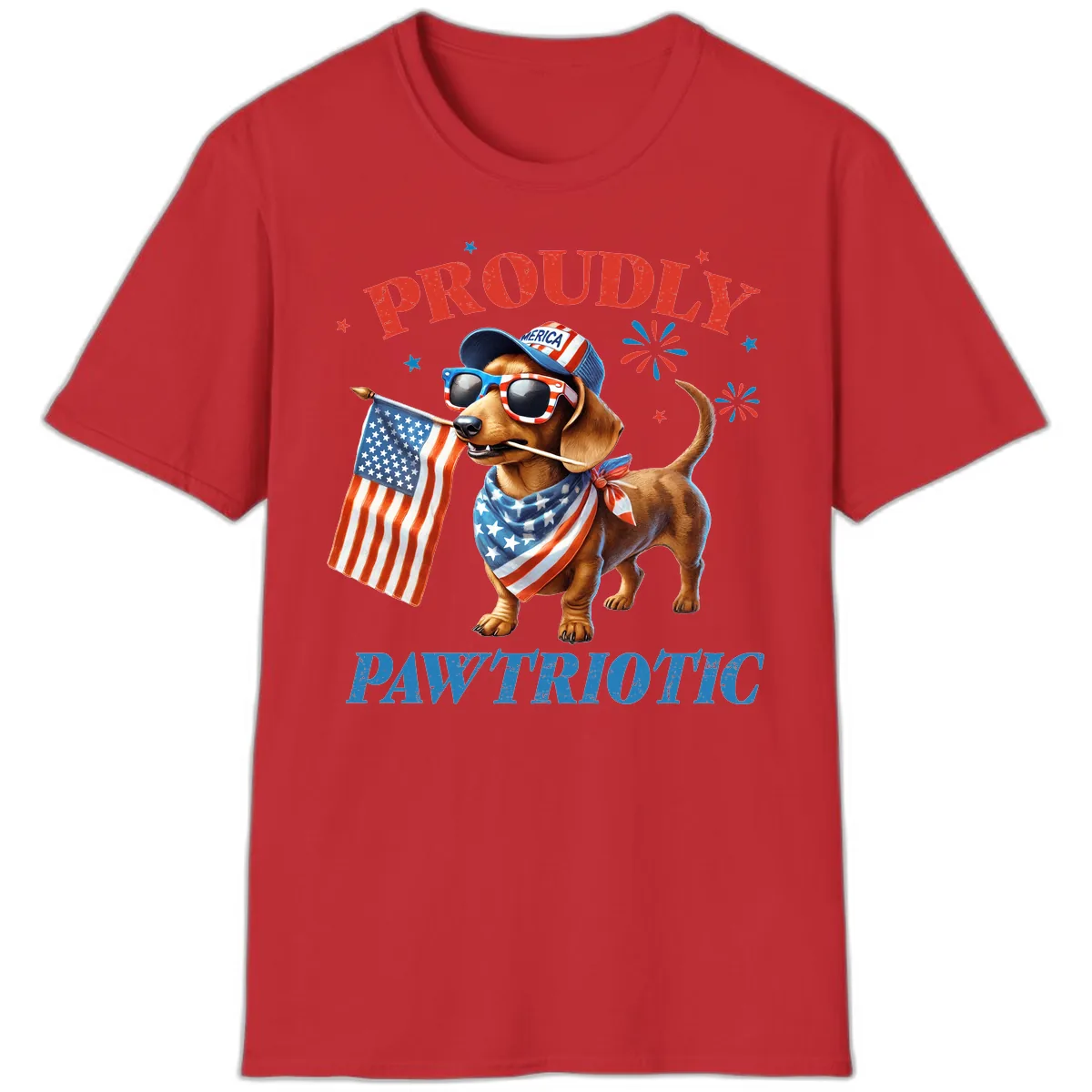Proudly Pawtriotic Dachshund Dog T-Shirt in Red