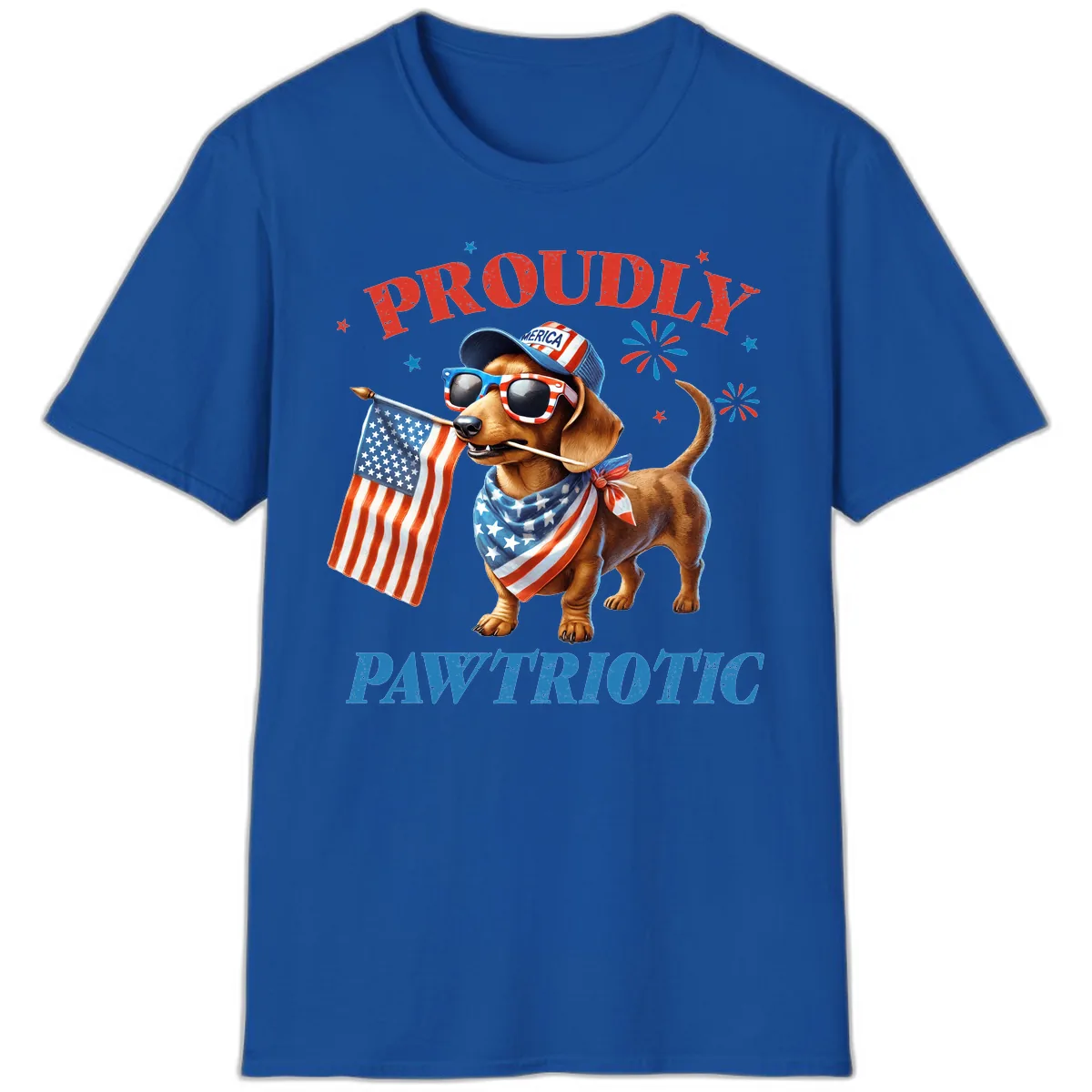 Proudly Pawtriotic Dachshund Dog T-Shirt in Royal