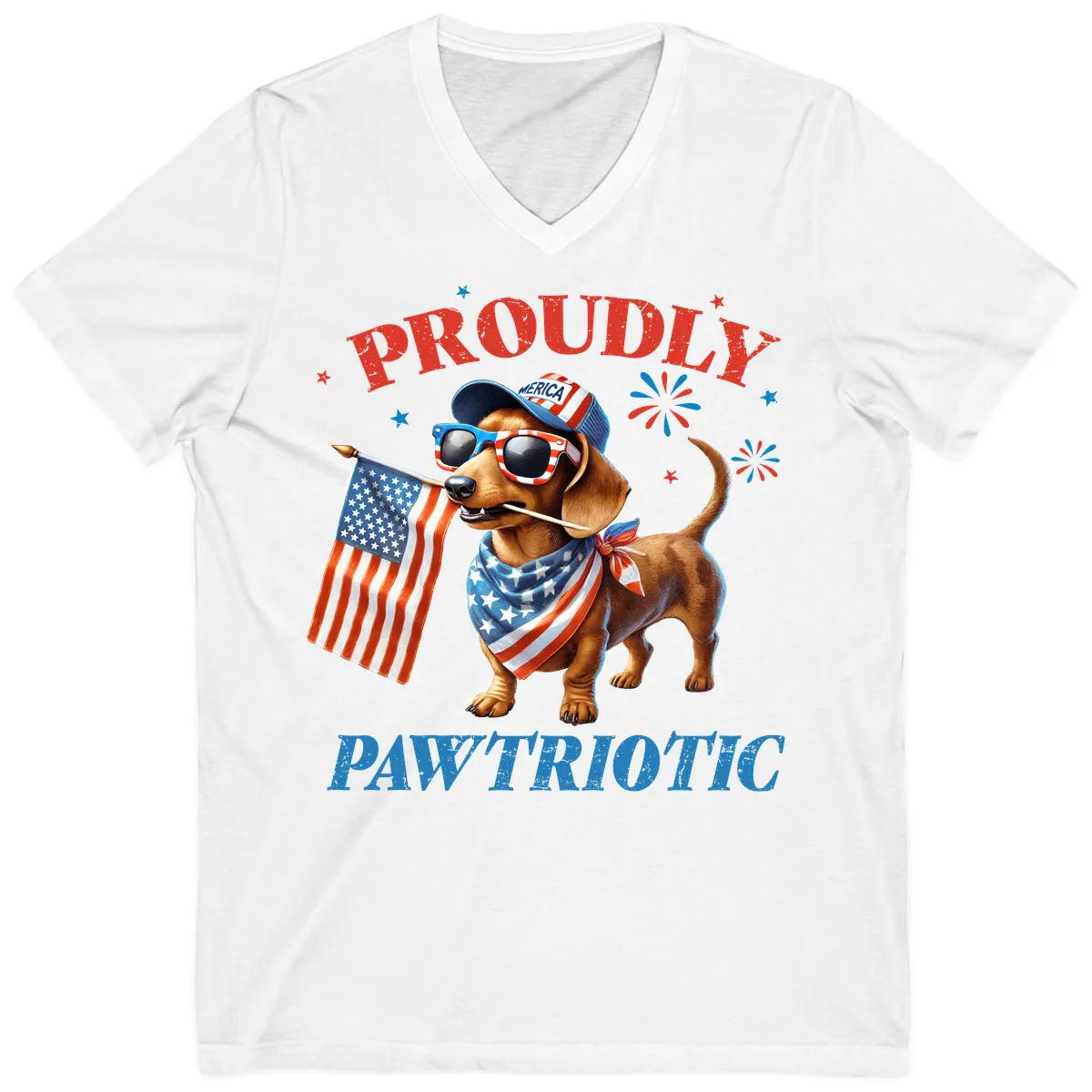 Proudly Pawtriotic Dachshund Dog V-Neck in White