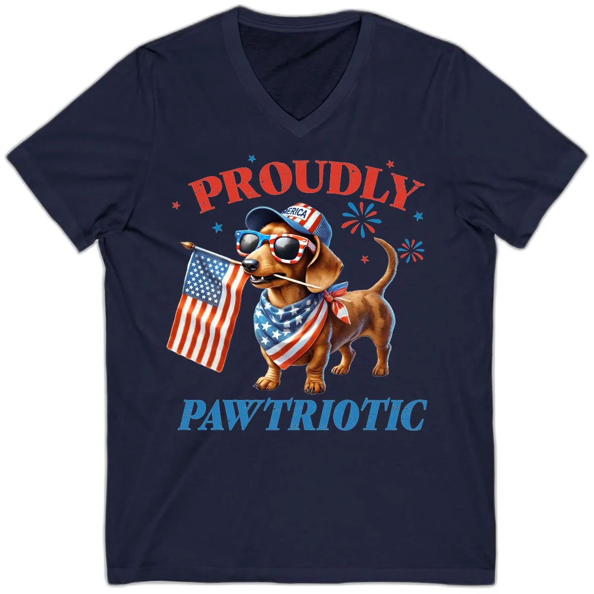 Proudly Pawtriotic Dachshund Dog V-Neck in Navy
