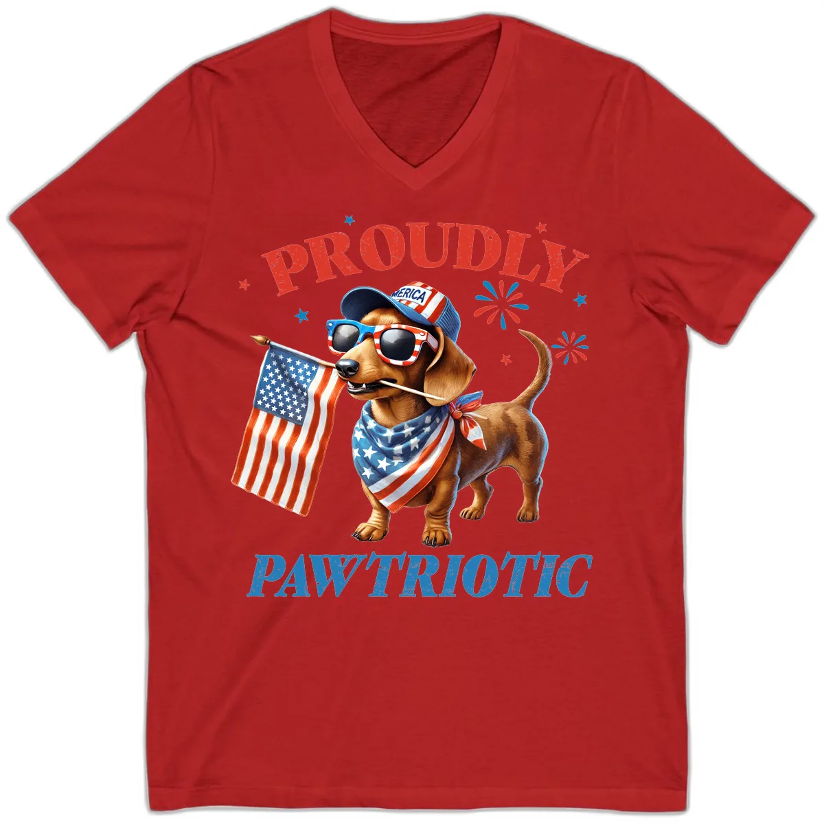 Proudly Pawtriotic Dachshund Dog V-Neck in Red