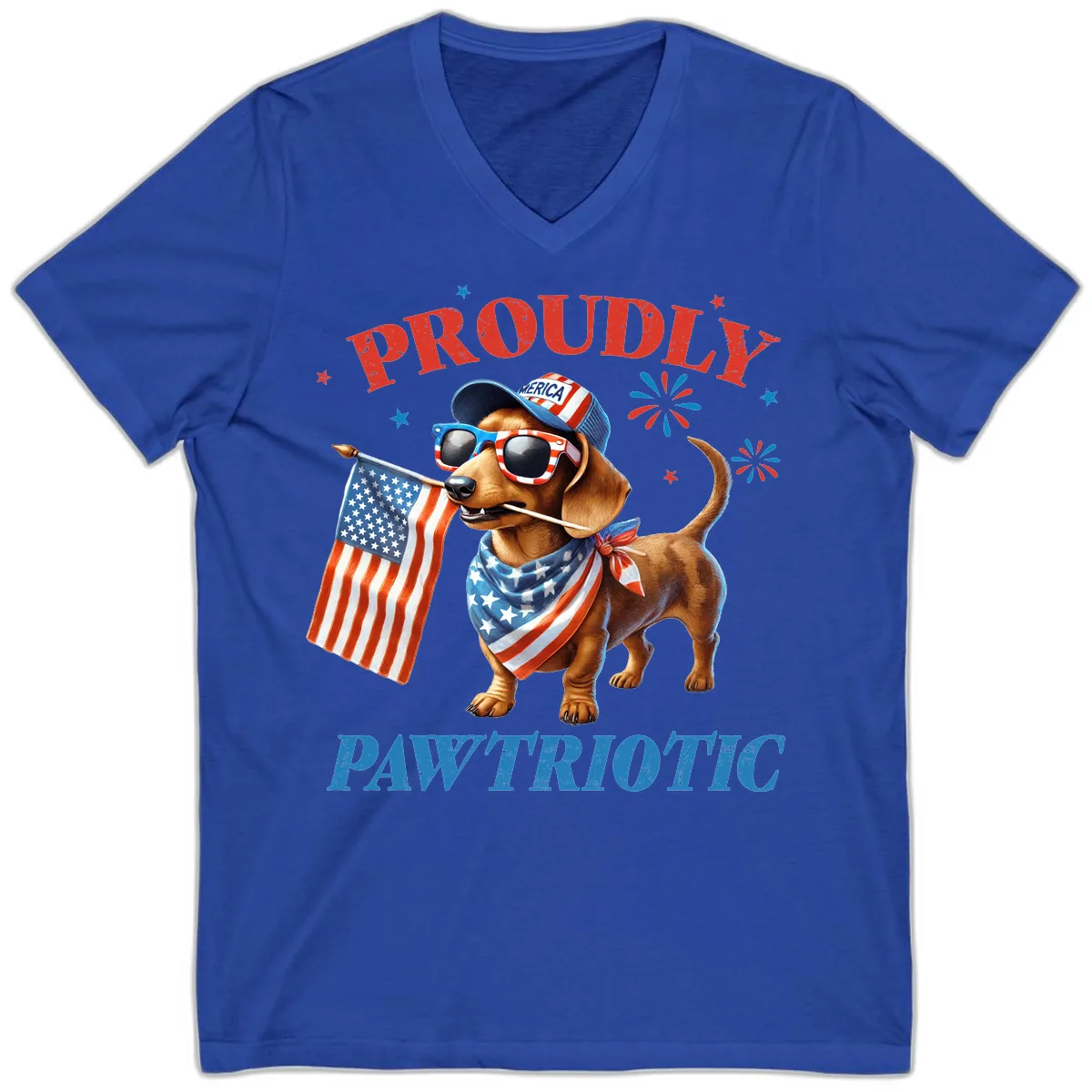 Proudly Pawtriotic Dachshund Dog V-Neck in True Royal