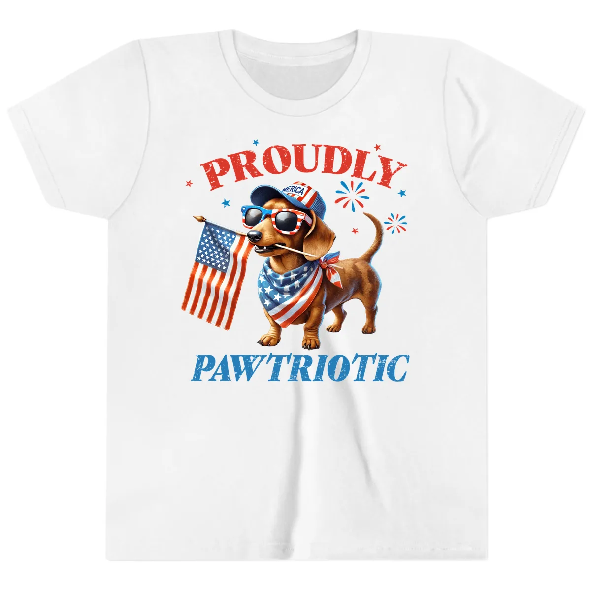 Proudly Pawtriotic Dachshund Dog Youth T-Shirt in White