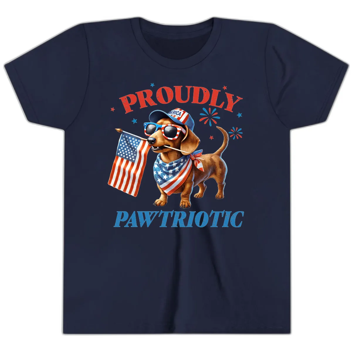 Proudly Pawtriotic Dachshund Dog Youth T-Shirt in Navy