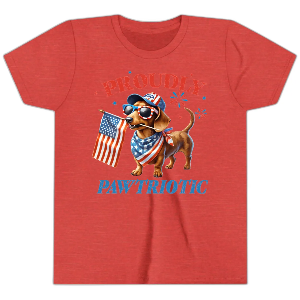 Proudly Pawtriotic Dachshund Dog Youth T-Shirt in Heather Red