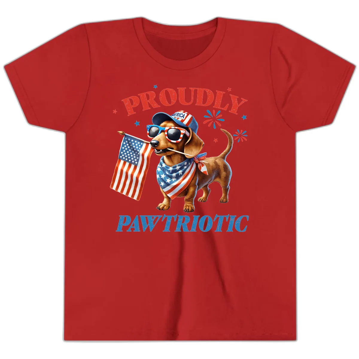 Proudly Pawtriotic Dachshund Dog Youth T-Shirt in Red