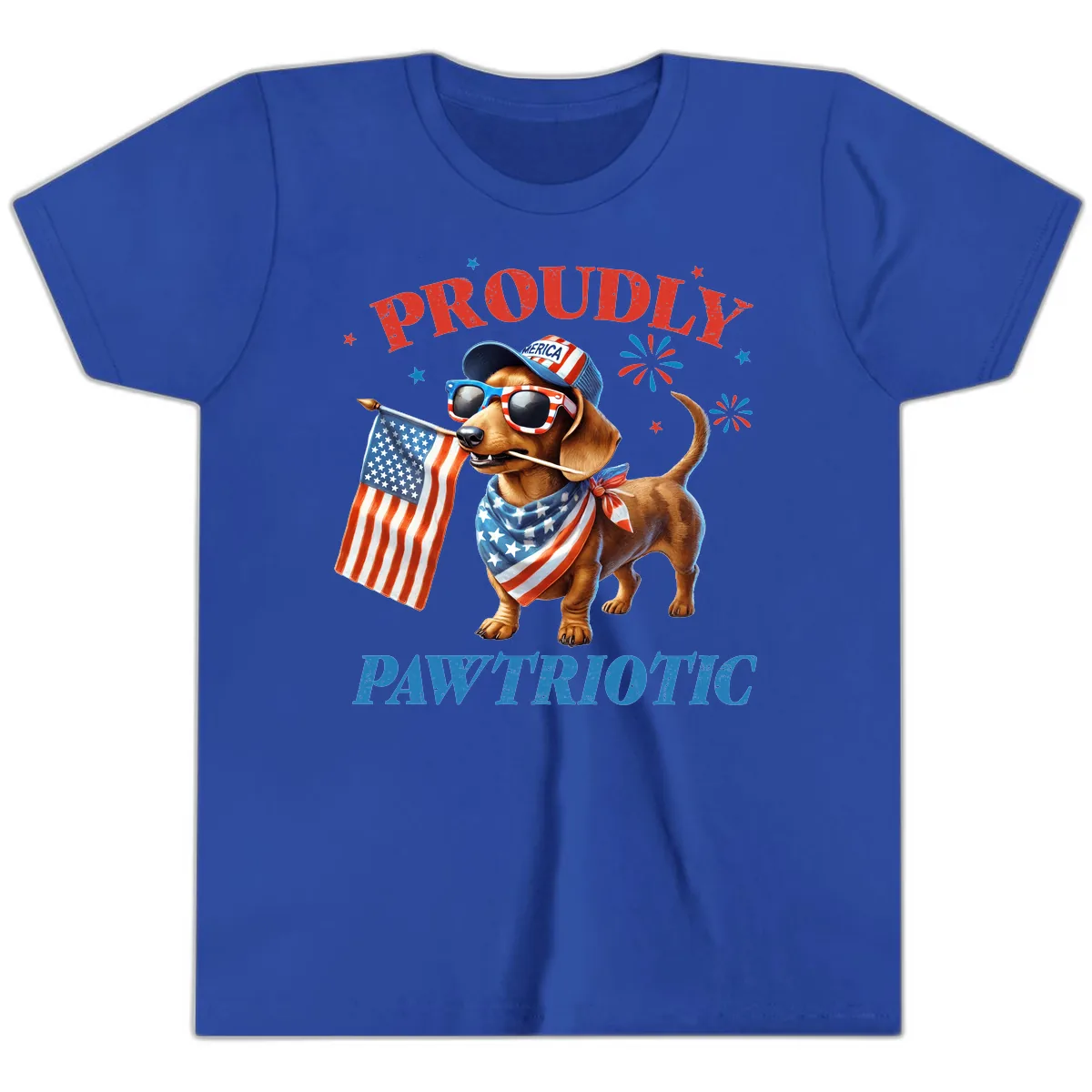 Proudly Pawtriotic Dachshund Dog Youth T-Shirt in True Royal