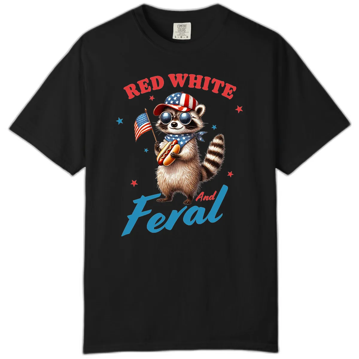 Red White And Feral Patriotic Raccoon Comfort Color in Black