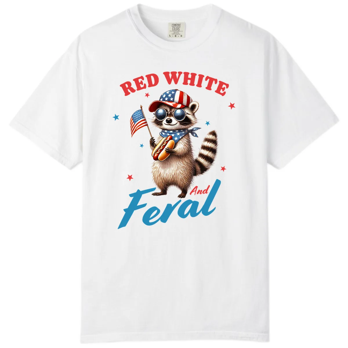 Red White And Feral Patriotic Raccoon Comfort Color in White