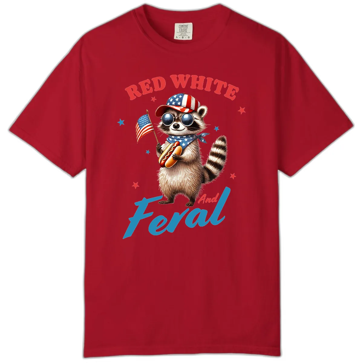 Red White And Feral Patriotic Raccoon Comfort Color in Red