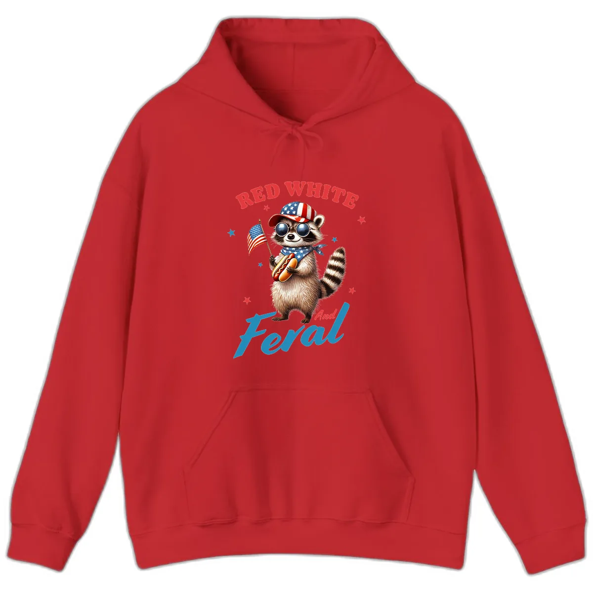 Red White And Feral Patriotic Raccoon Hoodie in Red