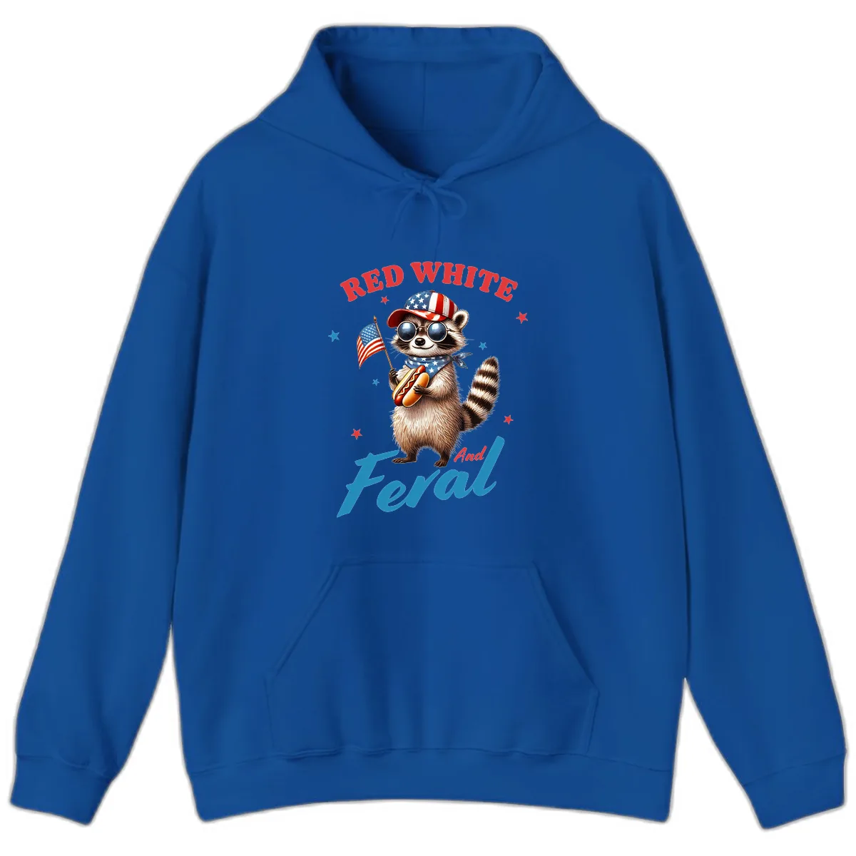 Red White And Feral Patriotic Raccoon Hoodie in Royal