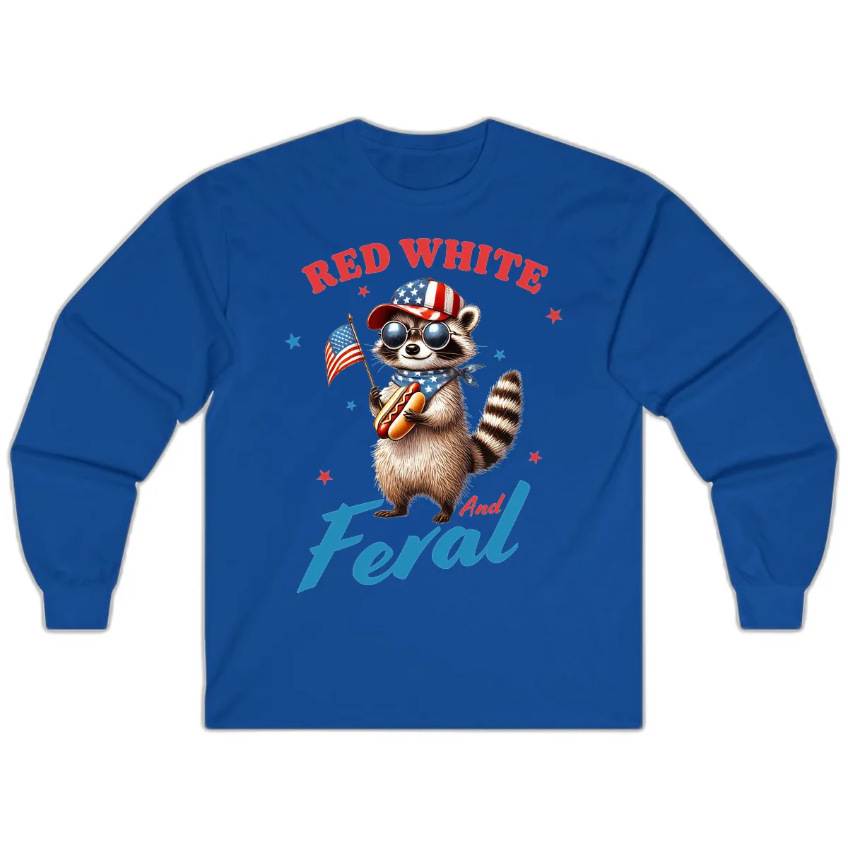 Red White And Feral Patriotic Raccoon Long Sleeve in Royal