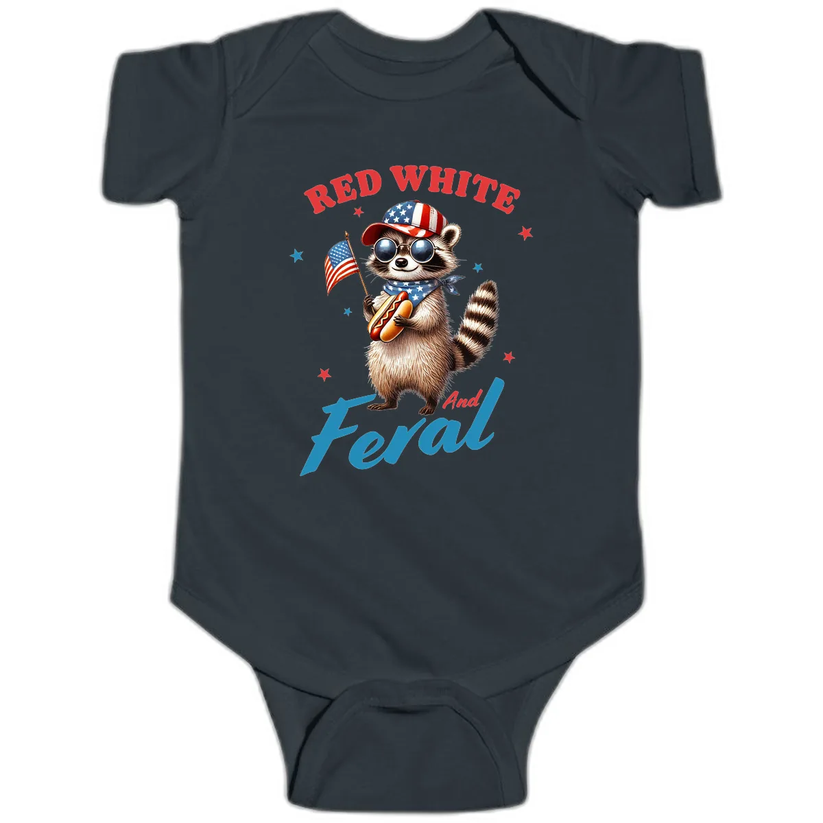 Red White And Feral Patriotic Raccoon Baby Onesie in Black