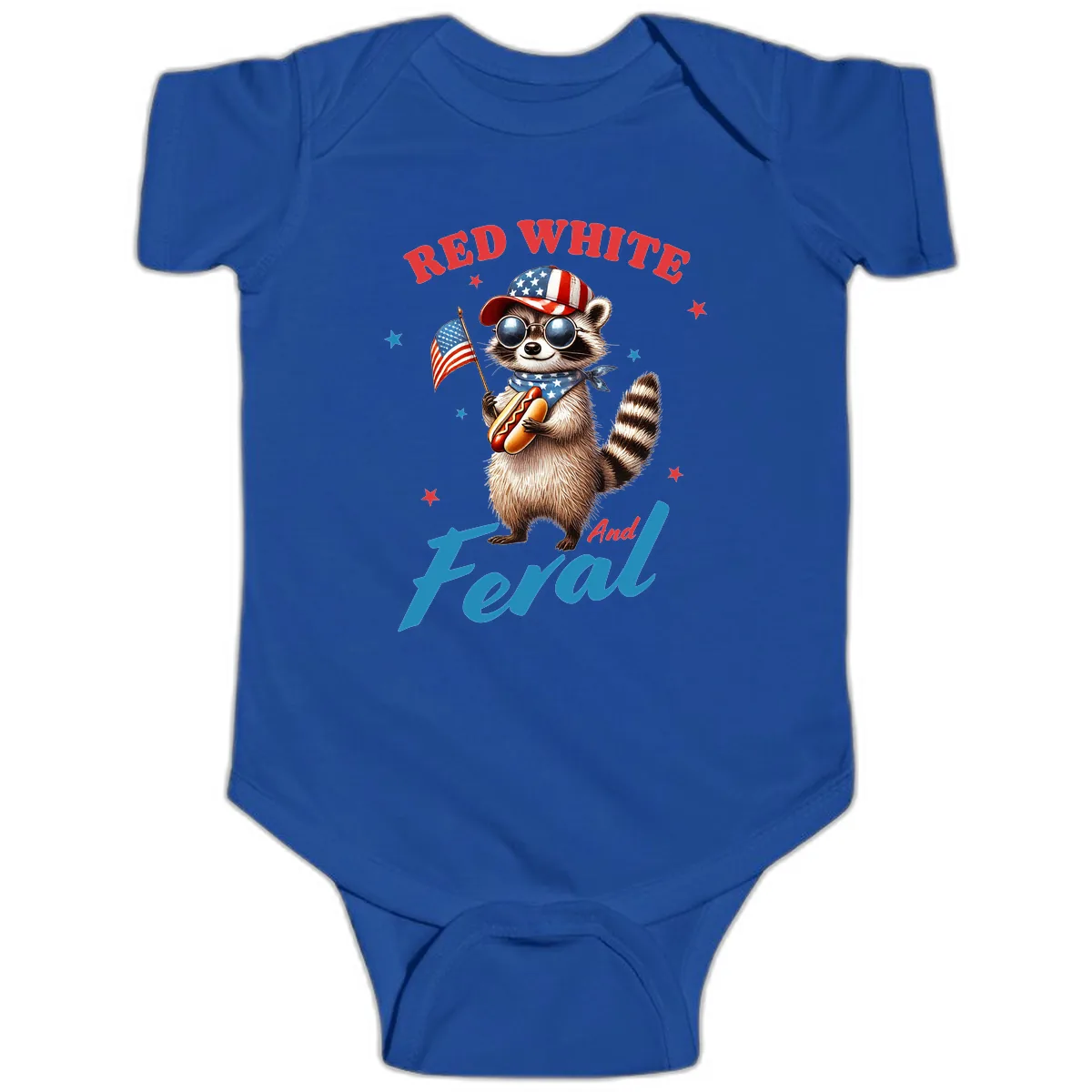 Red White And Feral Patriotic Raccoon Baby Onesie in Royal