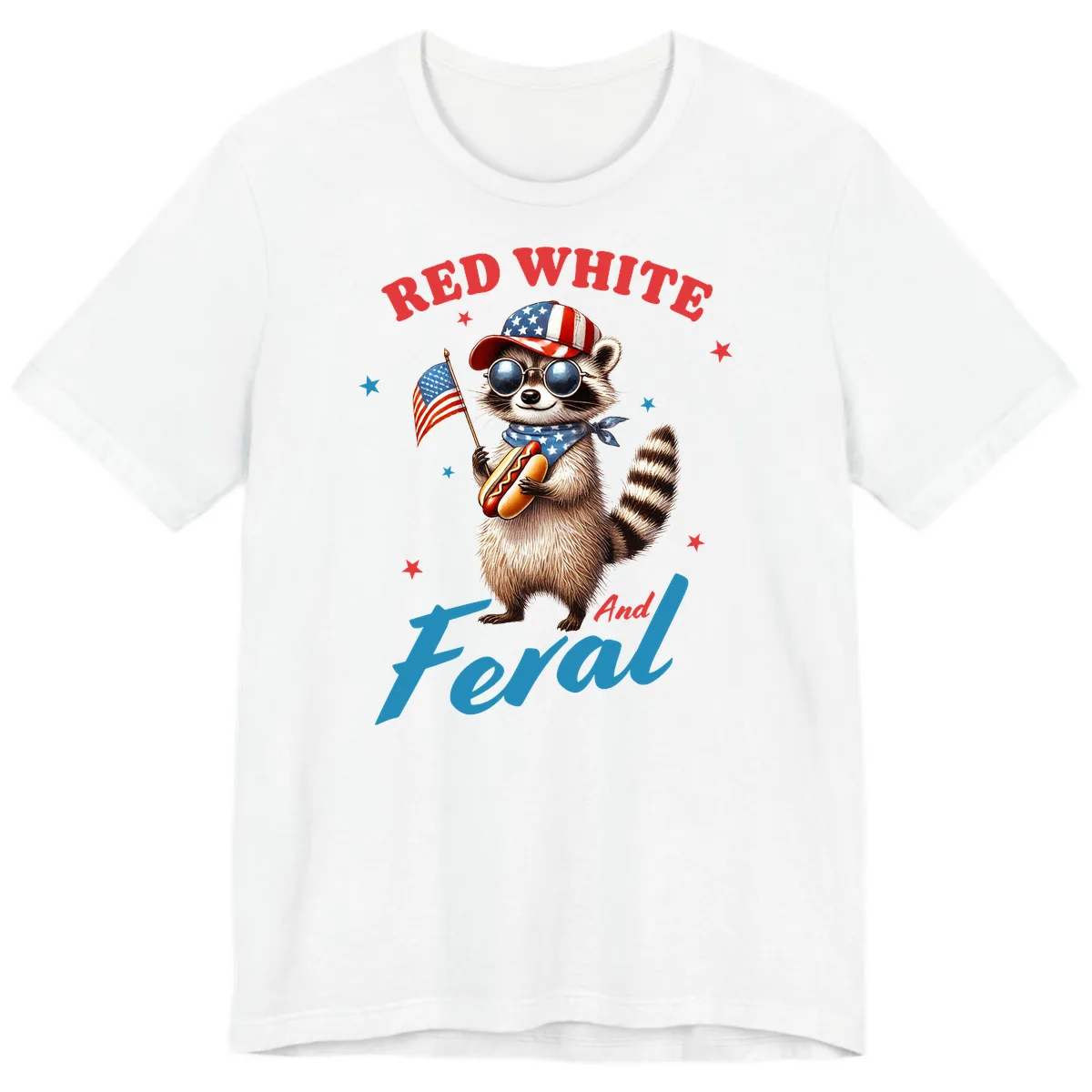 Red White And Feral Patriotic Raccoon Premium T-Shirt in White