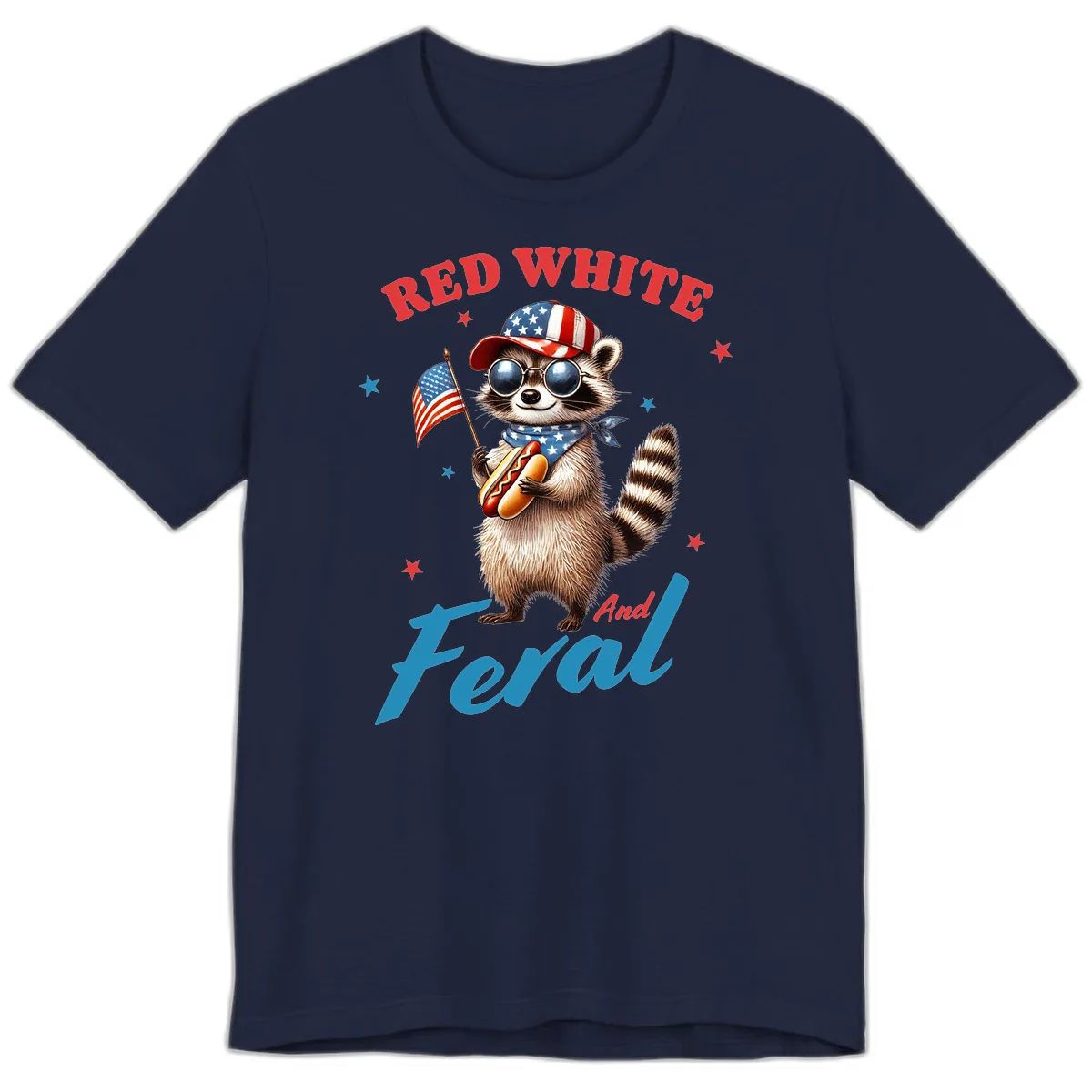 Red White And Feral Patriotic Raccoon Premium T-Shirt in Navy