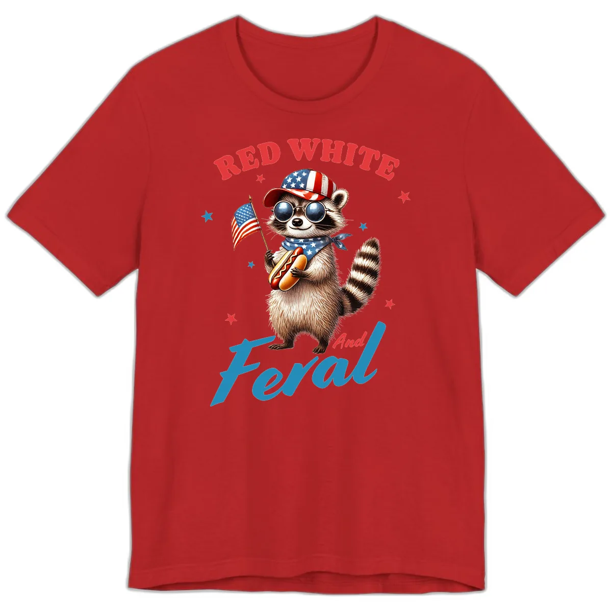 Red White And Feral Patriotic Raccoon Premium T-Shirt in Red